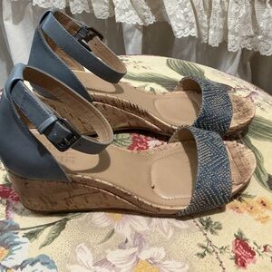 Naturalizer Blue Wedge Sandals with Ankle Buckle